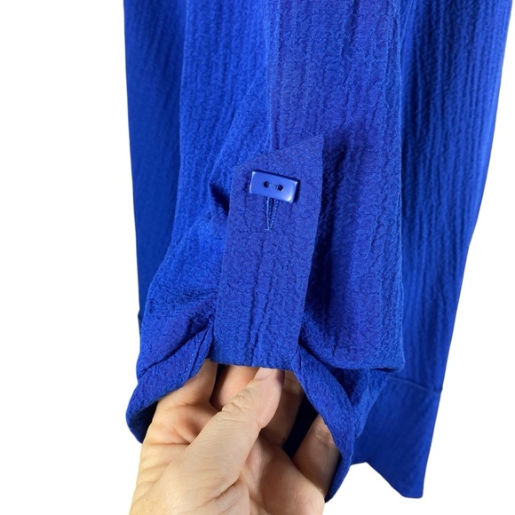 Ali Miles Cowl Neck Asymmetric Hem Tunic Top Large Royal Blue Square Buttons - Picture 7 of 10